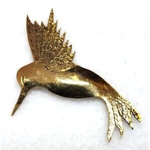 Vintage Hummingbird Brass Goldtone Metal Brooch Pin Artisan NuGold Hand Cut MCM